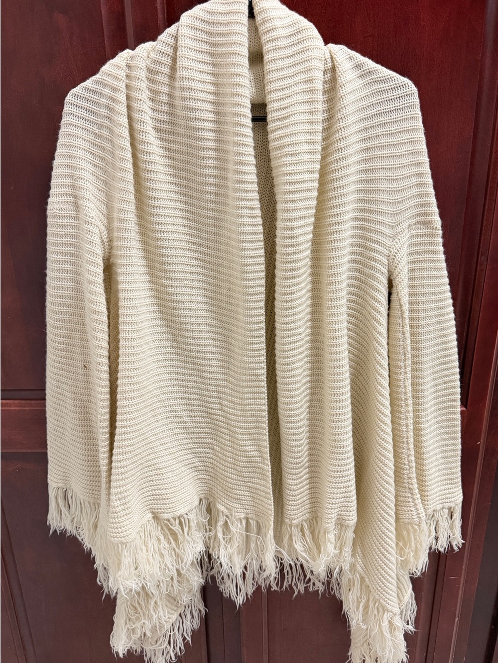 Umgee USA Fringe Open Front Cardigan | Cream Knit | Medium | Boho Cozy Style